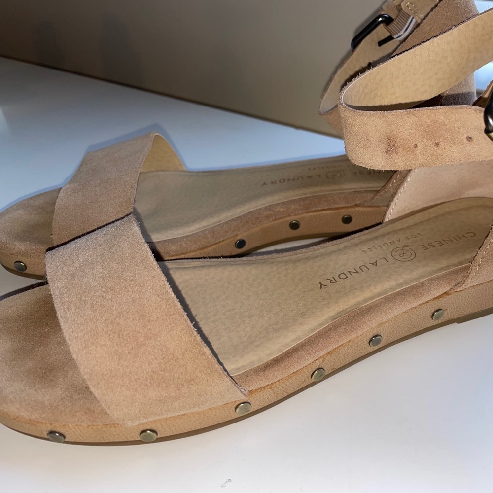 Chinese Laundry Taupe Suede Sandals